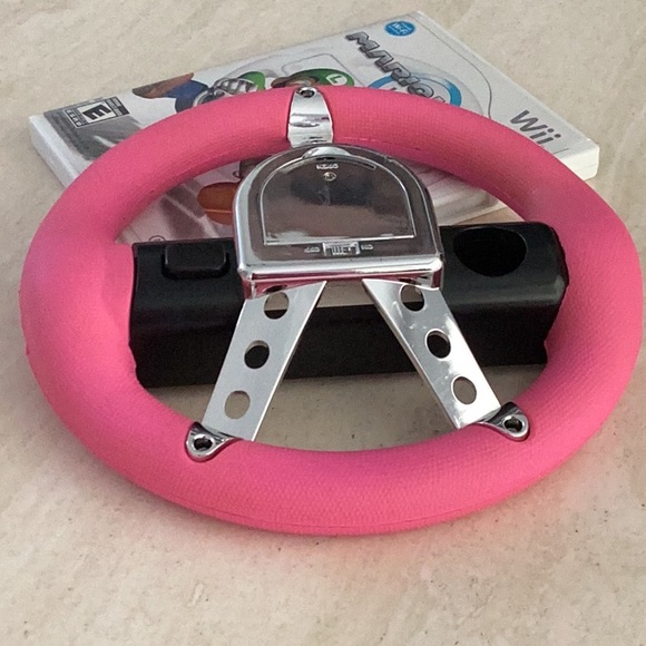 Mario Kart & Racing Wheel Nintendo Wii Game Pink Steering Wheel Drive Race - Picture 12 of 15